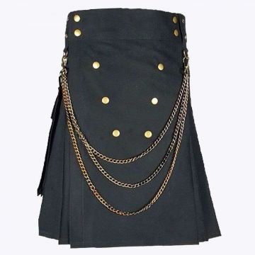 Black Fashion Utility Kilt For Men