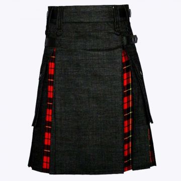Wallace Tartan Black Denim Hybrid Utility Kilt