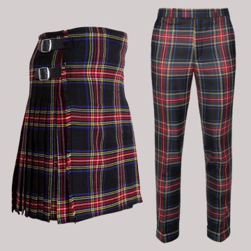 Set Of Tartan Kilt And Trouser in Black Stewart Tartan